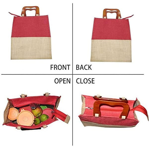 A A Bags Jute Biodegradable with Wood Handle Lunch Bag 1 - LXINDIA.COM