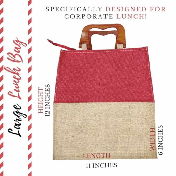 A A Bags Jute Biodegradable with Wood Handle Lunch Bag 2 - LXINDIA.COM