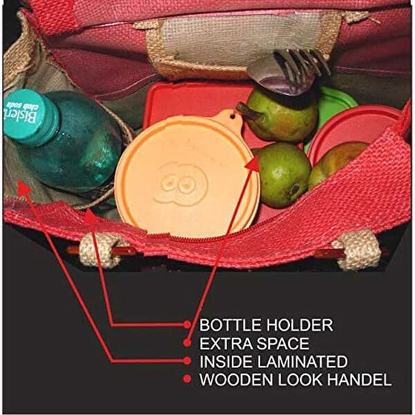 A A Bags Jute Biodegradable with Wood Handle Lunch Bag 3 - LXINDIA.COM