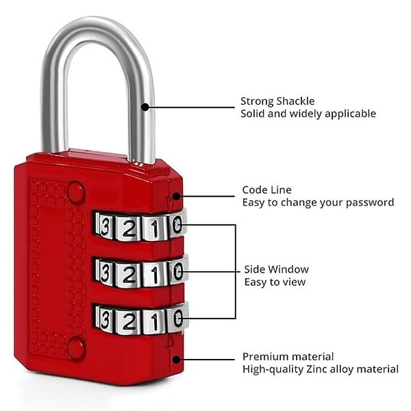 ABOUT SPACE Number Lock 3 Pack Lock Resettable PIN Number Padlock Grey Black Red 2 - LXINDIA.COM