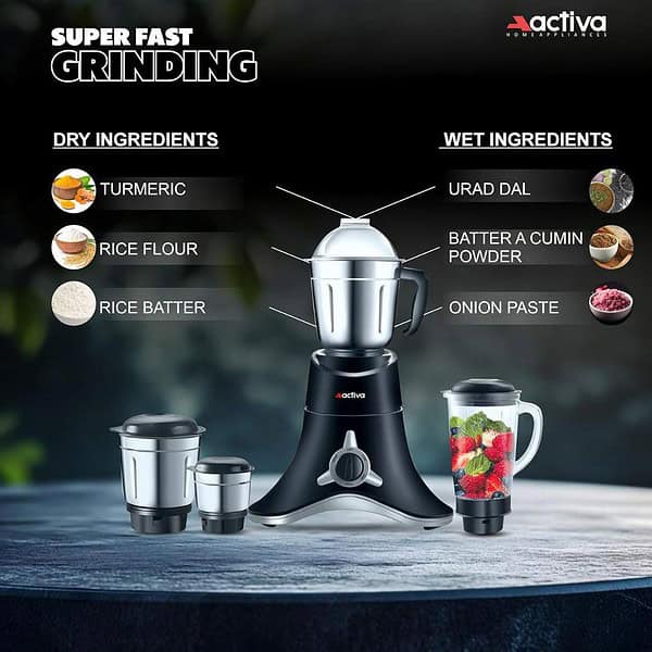 ACTIVA ABS Super Chef 900 Watts Mixer Grinder With 4 Jars Black1 - LXINDIA.COM