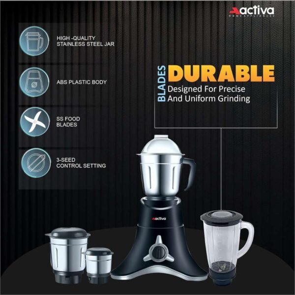 ACTIVA ABS Super Chef 900 Watts Mixer Grinder With 4 Jars Black2 - LXINDIA.COM