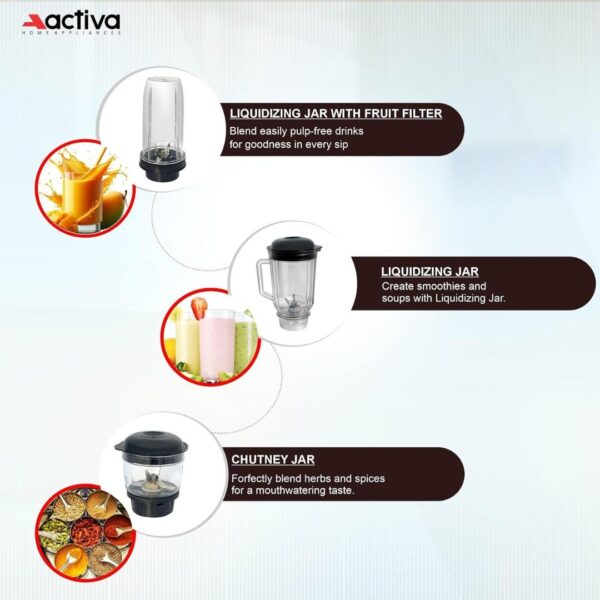 ACTIVA Easy Mix Nutri 2 Jar Mixer Grinder Powerful 500 Watt Motor1 - LXINDIA.COM