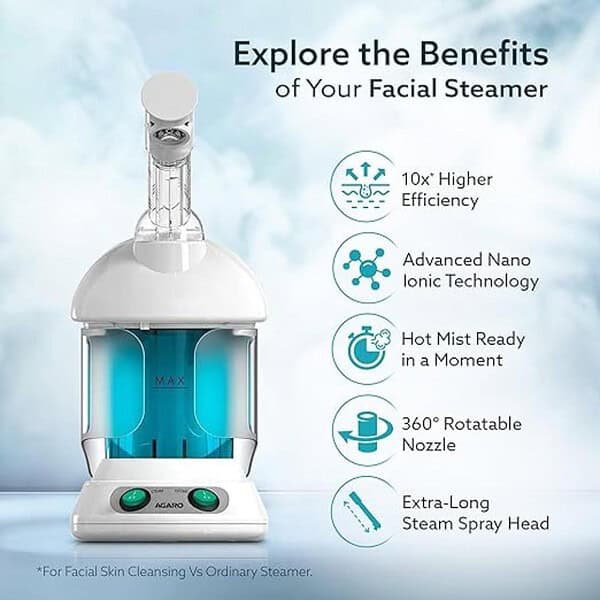 AGARO Prima Facial Steamer 2 in 1 Hair and Face Steamer for Natural Hair with UV Ozone2 - LXINDIA.COM