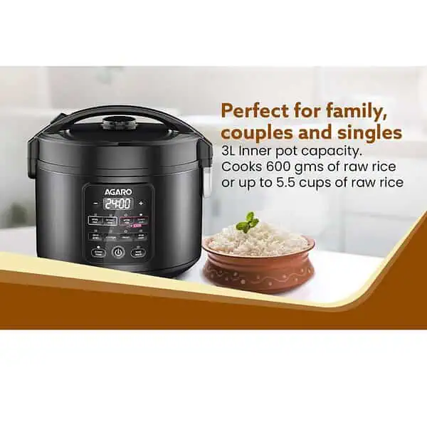 AGARO Regal Electric Rice Cooker 3 Liters Black 2 - LXINDIA.COM