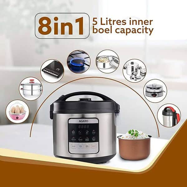 AGARO Royal Electric Rice Cooker 5 Litre Silver 3 - LXINDIA.COM