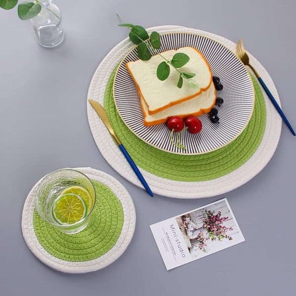 AIESY Live Beautiful Cotton Rope Woven Round Placemat and Coaster for Hot Pots 3 - LXINDIA.COM