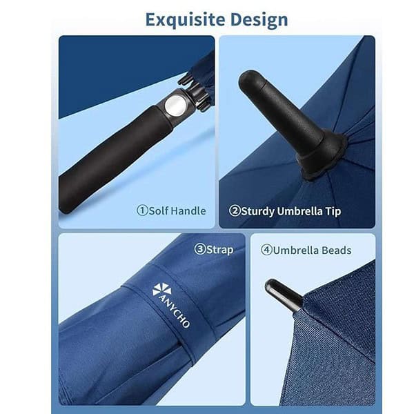 ANYCHO 60inch Big Umbrella for man Auto Open Golf Rain Umbrella Black 2 - LXINDIA.COM