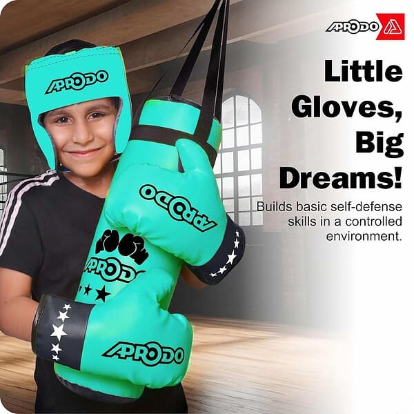 APRODO Kids Boxing Kit Set Pack of 4 Green And Black b - LXINDIA.COM