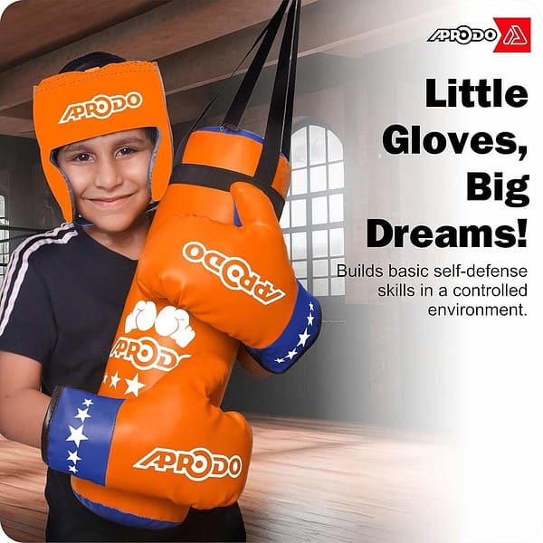 APRODO Kids Boxing Kit Set Pack of 4 Orange And Blue b - LXINDIA.COM