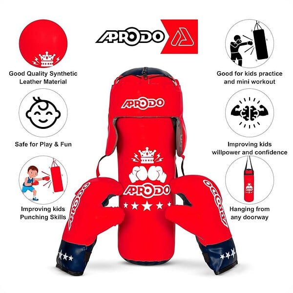 APRODO Kids Boxing Kit Set Pack of 4 Red And Black b - LXINDIA.COM