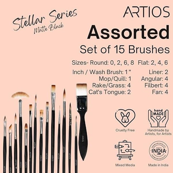 ARTIOS Handmade Professional Artist Painting Brush Set 15 Assorted Brushes3 1 - LXINDIA.COM