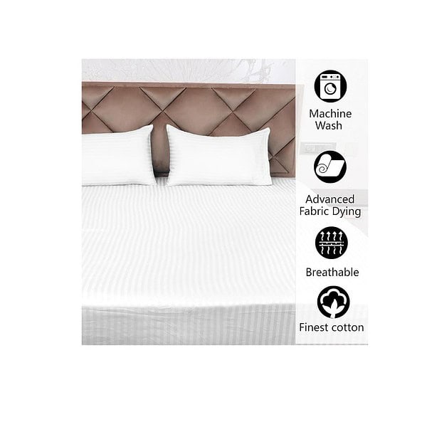 AVI 300 TC Cotton California King Size BedsheetWhite B - LXINDIA.COM