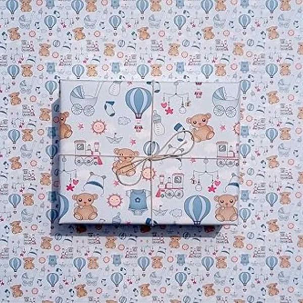 Aakar Pack of 5 Gift Wrapping Paper Sheet Baby Blue1 - LXINDIA.COM