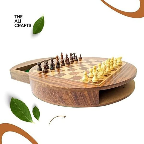 Acecrafts Handmade Round Chess Board Set of Indian Rosewood 11 inches 2 - LXINDIA.COM