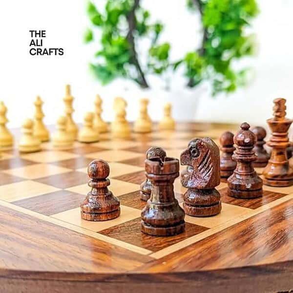 Acecrafts Handmade Round Chess Board Set of Indian Rosewood 11 inches 3 - LXINDIA.COM