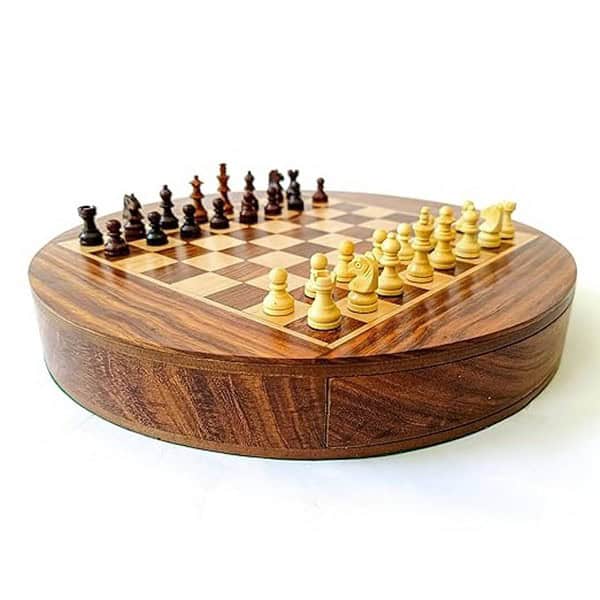 Acecrafts Handmade Round Chess Board Set of Indian Rosewood 11 inches - LXINDIA.COM