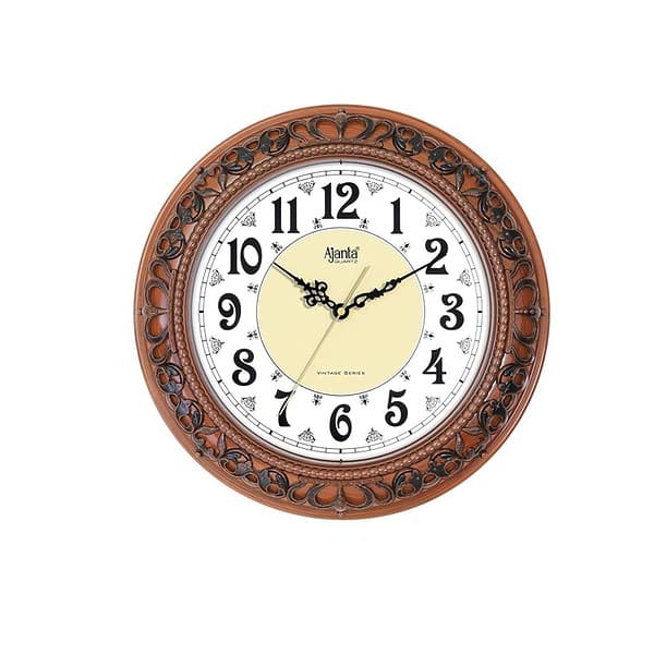 Ajanta Quartz Plastic Vintage 14 Inch Wall Clock Oak - LXINDIA.COM