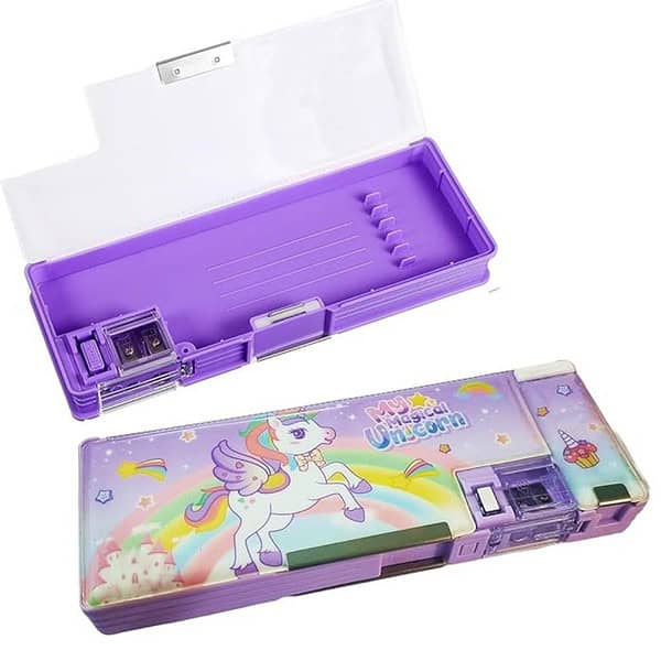 Amitasha Dual Side Multifunction Pencil Case for Kids Unicorn Theme Purple - LXINDIA.COM