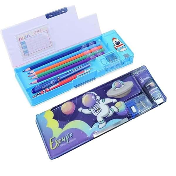 Amitasha Pop Up Dual Side Multifunction Pencil Case for Kids Cartoon Space Theme - LXINDIA.COM