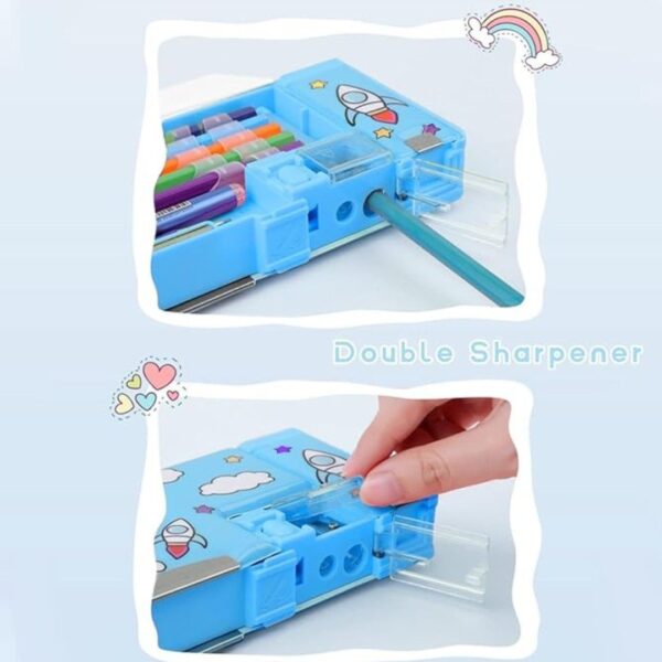 Amitasha Pop Up Dual Side Multifunction Pencil Case for Kids Cartoon Space Theme3 - LXINDIA.COM