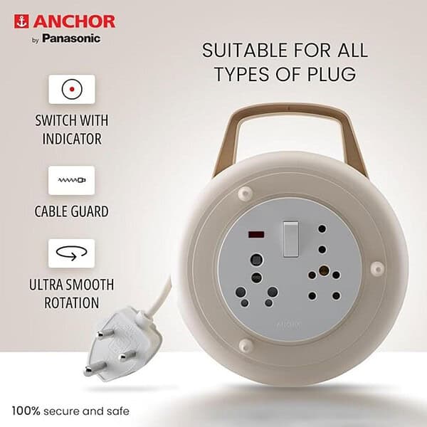 Anchor by Panasonic 16A Dyna Flex Box 3 Pin 4 Mtr Extension Cord Ivory Round 2 - LXINDIA.COM