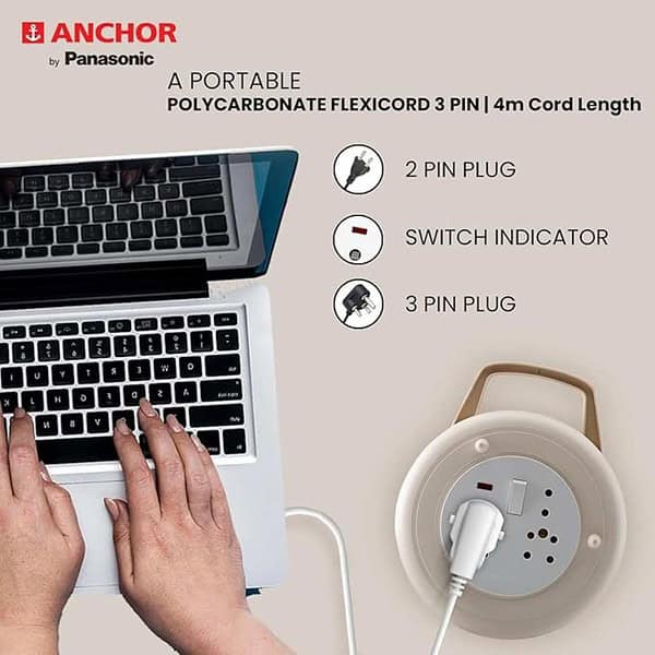 Anchor by Panasonic 16A Dyna Flex Box 3 Pin 4 Mtr Extension Cord Ivory Round 3 - LXINDIA.COM