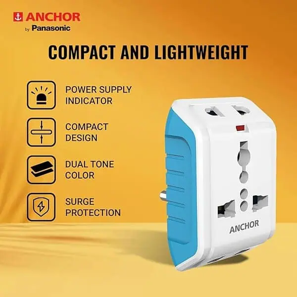 Anchor by Panasonic 22843 6A 3 Pin Multiplug Adaptor with Surge Protection White Blue 3 - LXINDIA.COM