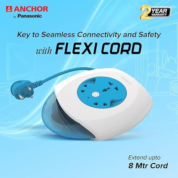 Anchor by Panasonic 6A Flexi Cord 3 Pin 4 Mtr Universal Socket Blue and WhiteRound 1 - LXINDIA.COM