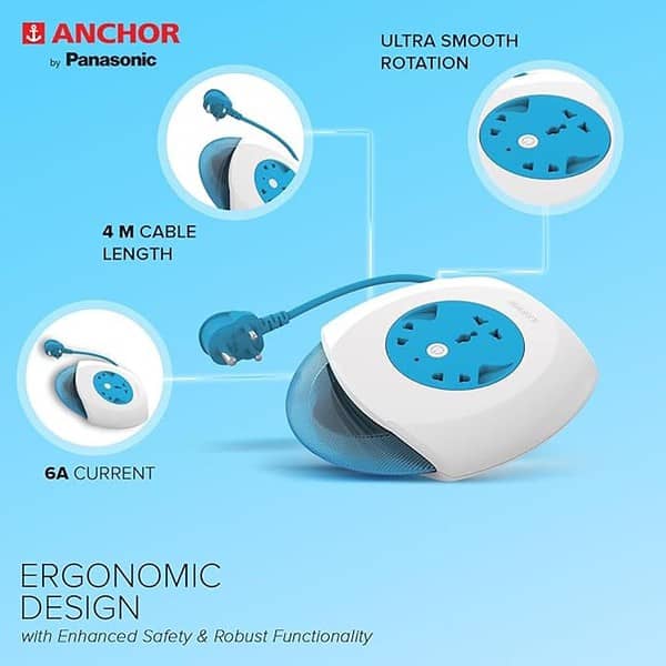 Anchor by Panasonic 6A Flexi Cord 3 Pin 4 Mtr Universal Socket Blue and WhiteRound 2 - LXINDIA.COM