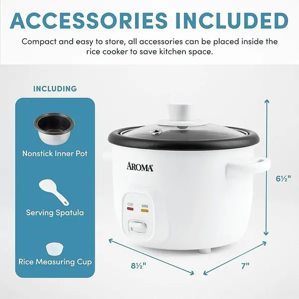 Aroma Housewares 4 Cups Cooked Rice Cooker White2 - LXINDIA.COM