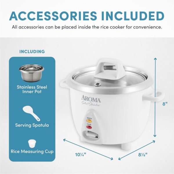 Aroma Simply Stainless 3 CupUncooked 6 Cup Cooked Rice Cooker White3 - LXINDIA.COM