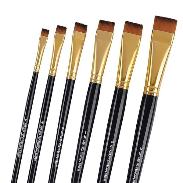 Art Asia Short Hair Flat Synthetic Painting Brush Set of 6pc1 - LXINDIA.COM