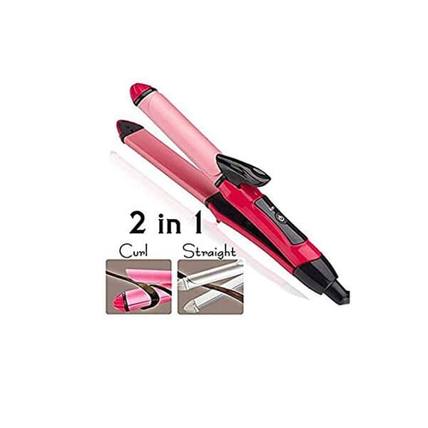 Arzet NHC 2009 Ceramic Plate Hair Straightener and Curler 2 in 1 Pink A - LXINDIA.COM