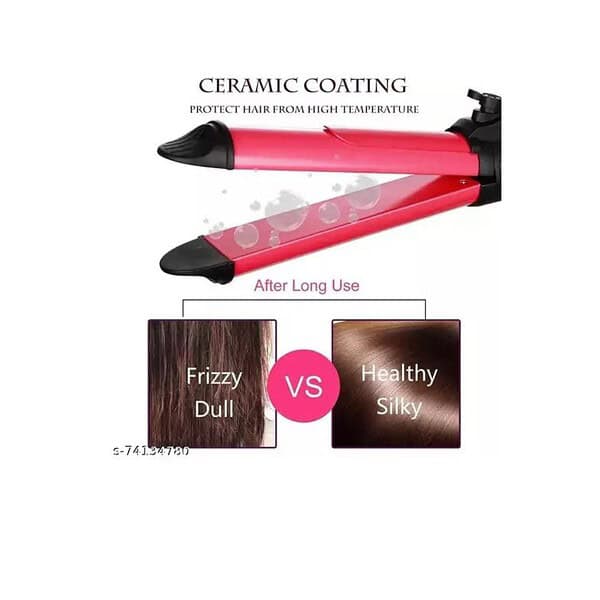 Arzet NHC 2009 Ceramic Plate Hair Straightener and Curler 2 in 1 Pink C - LXINDIA.COM