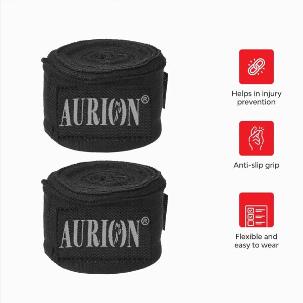 Aurion 3434 Canvas Boxing Hand Wraps 108 inch Black A - LXINDIA.COM