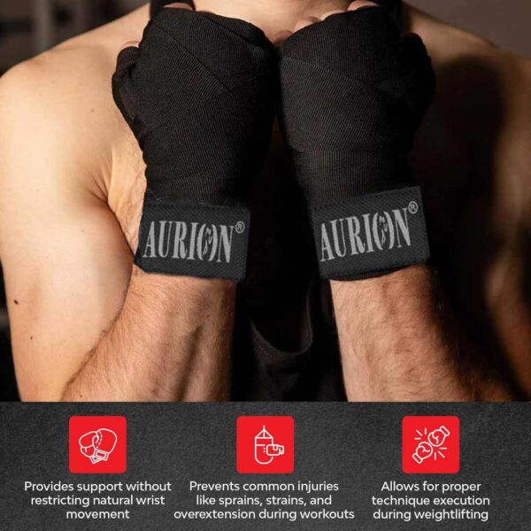 Aurion 3434 Canvas Boxing Hand Wraps 108 inch Black C - LXINDIA.COM