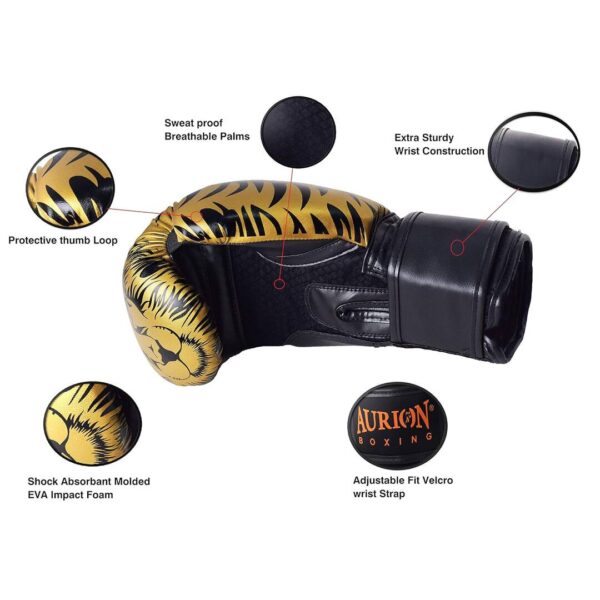 Aurion by 10 Club Longlasting Faux Leather Boxing Gloves Golden and Black - LXINDIA.COM