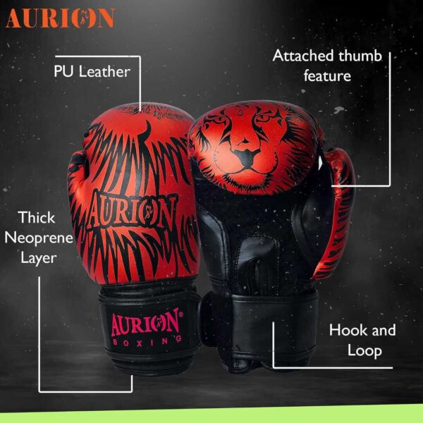 Aurion by 10 Club Longlasting Faux Leather Boxing Gloves Red and Black A - LXINDIA.COM