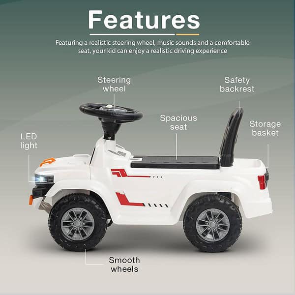 BAYBEE Baby Push Ride On Toy Jeep White a - LXINDIA.COM