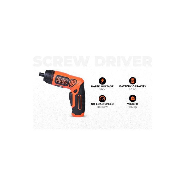 BLACK DECKER BDCS36F Li Ion Cordless Screwdriver Kit with 10 Screwdriver Bits 7 Torque Positions ORANGE BLACKA - LXINDIA.COM