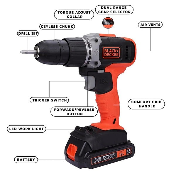 BLACK DECKER Bcd003C1 18V 10Mm Cordless Variable Speed Hammer Drill Machine3 - LXINDIA.COM