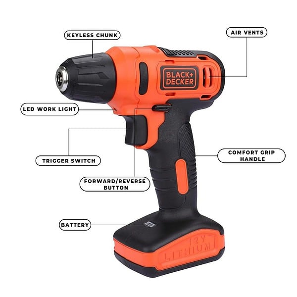 BLACK DECKER LD12SP 12V 10mm Li ion Cordless Drill Machine Driver3 - LXINDIA.COM