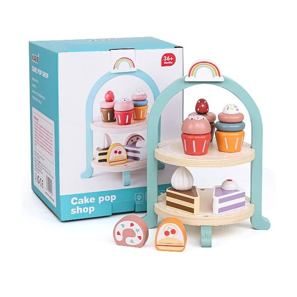 BLiSS HUES Wooden Cupcake Stand Toddler Tea Set Kitchen set 8 Pcs - LXINDIA.COM