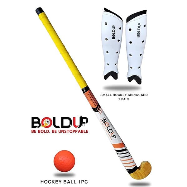 BOLDUP Hockey Stick Made of Solid Wood with 1 Ball SHINGUARD Medium 2 - LXINDIA.COM