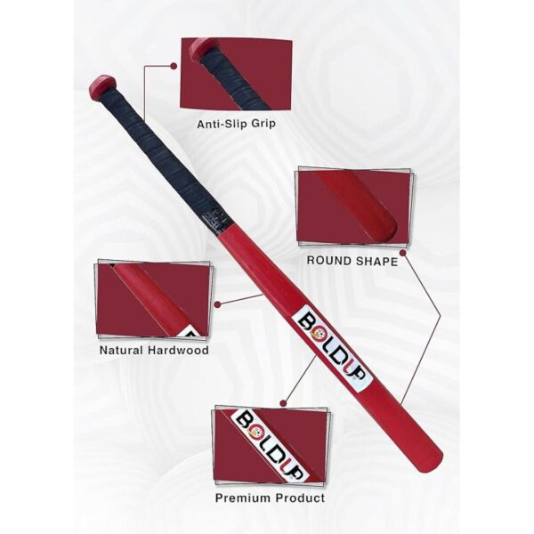 BOLDUP® Hockey Stick and Heavy Duty Wooden Baseball bat L 36 Inch RED Black 3 - LXINDIA.COM