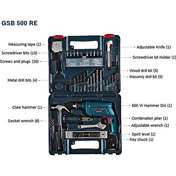 BOSCH Professional GSB 500 RE Corded Electric Drill Tool Set1 - LXINDIA.COM