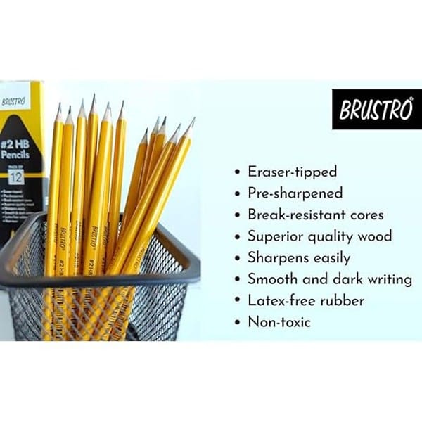 BRUSTRO 2 HB Extra Dark Pencil with Eraser Tip 24 Pencils3 - LXINDIA.COM