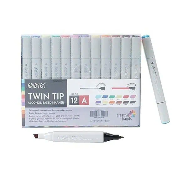 BRUSTRO Twin Tip Alcohol Based Marker Set of 12 - LXINDIA.COM