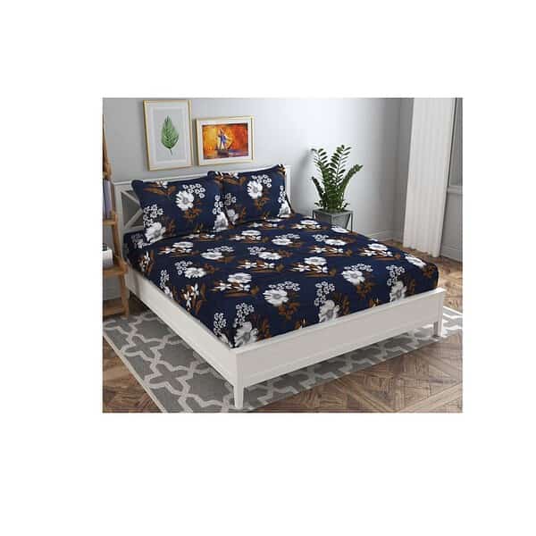 BSB HOME Dark Blue Double Abstract Floral Bedsheet - LXINDIA.COM